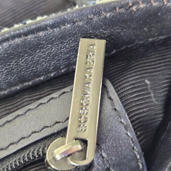 BCBGMaxAzria Leather Snakeskin Print Clutch Silver Stud Embellishment Black Trim - Picture 13 of 16